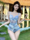 Women's high-end swimsuit 2025 new hot spring mesh one-piece skirt triangle style beautiful sexy pure desire to cover belly