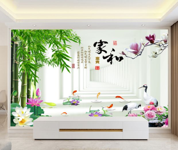 tivi darling 8D hình nền phong cảnh 5d TV giấy dán tường phòng khách 3d Trung Quốc bức tranh tường hiện đại nhà và tường phủ keo - TV tivi panasonic 55 inch