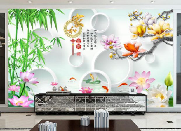tivi darling 8D hình nền phong cảnh 5d TV giấy dán tường phòng khách 3d Trung Quốc bức tranh tường hiện đại nhà và tường phủ keo - TV tivi panasonic 55 inch