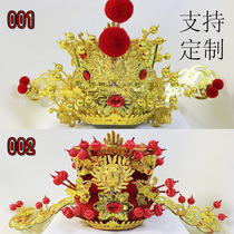Peking Opera helmet helmet fortune hat Golden carving gold Diao King hat Guan Gong old man hat Bodhisattva statue Temple