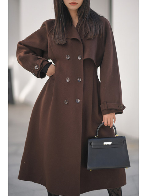 CAN winter new double-sided cashmere coat women's mid-length-length slimming woolen coat retro temperament