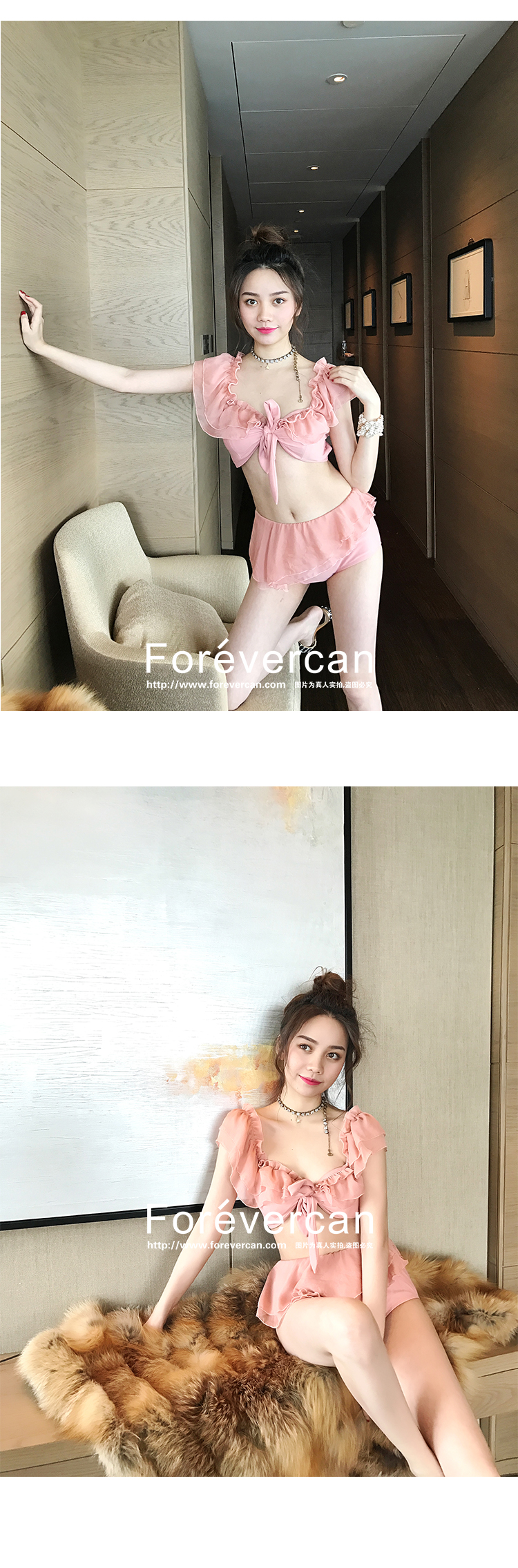 Forevercan2018 hè mới sen lá hồng cô gái mảnh mai gợi cảm phù hợp với áo tắm nữ áo tắm 2 mảnh cạp cao	