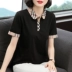 Áo sơ mi nữ ngắn tay áo thun cotton rộng kích thước lớn Phụ nữ có cổ váy mùa hè áo sơ mi polo trung niên của mẹ - Áo phông