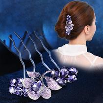 Korean style rhinestone hairpin crystal four-tooth hair fork flower hair twister hair comb inserted into the back of the head bridal hair tiara