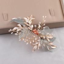 Bridal headdress forest style wedding accessories super fairy sweet hair comb set green leaves Korean silk yarn wedding hair accessories