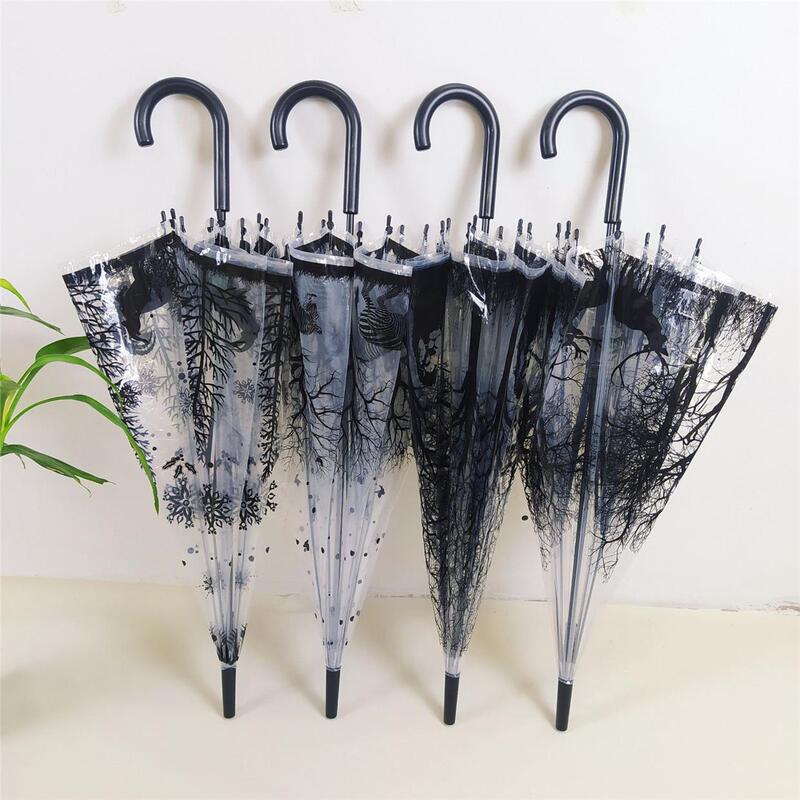 Straight Long-Handle Transparent Umbrella British Style Apollo Umbrella Forest Animal Ink Painting Birdcage Umbrella Manufacturer Lo