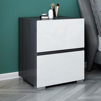  Simple Italian minimalist rock board bedside table Light luxury style simple modern Nordic bedroom solid wood leather small side cabinet