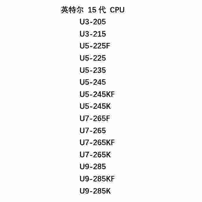 U5-225F 230F 245KF 250KF 250K U7-265KF 270KF 270K U9-285K KF