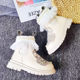 Children's lace lace retro rhinestone white martin boots 2021 autumn and winter plush leather shoes girls boots princess