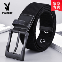 Playboy mens canvas pin buckle belt Nylon woven belt Korean version of the tide wild overalls wild waist belt