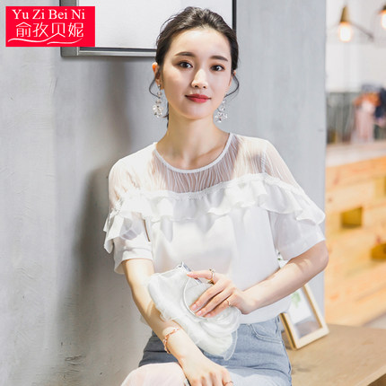 小心机雪纺衫女小衫2018新款夏季短袖小清新