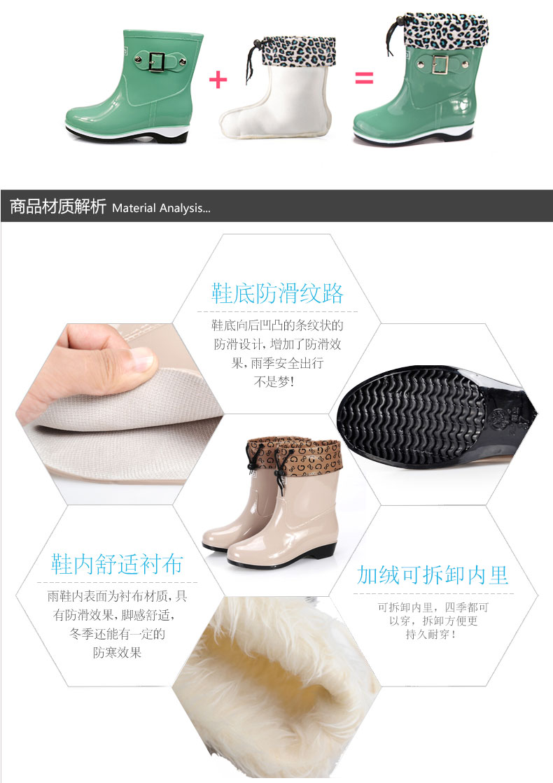 Kéo lại giày đi mưa nữ mẫu thời trang ống cộng với bộ cashmere giày đi mưa nước ngắn ống cao su ủng nữ mùa đông bộ giày nữ giày đi mưa crocs