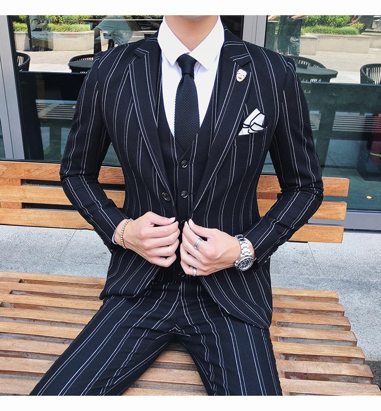 Phù hợp với sọc nam ba mảnh xu hướng tự tu luyện tóc stylist hộp đêm phù hợp với hiệu suất kinh doanh ăn mặc giản dị vest nam hàn quốc