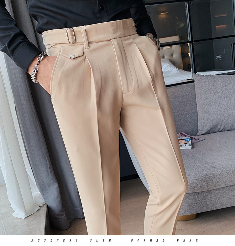 Men's High Waist Gurkha Pants Formal Slim Fit Dress Pants Casual Naples  Trousers