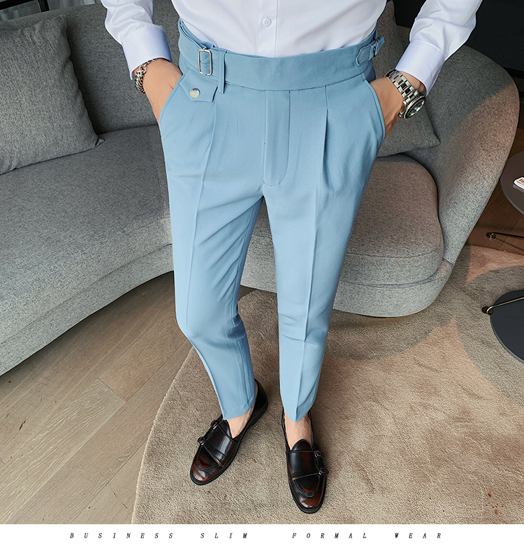 Men's High Waist Gurkha Pants Formal Slim Fit Dress Pants Casual Naples  Trousers 