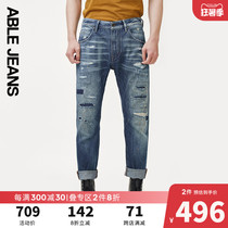 ABLE JEANS 100 hitch full-length big V pants jeans New pint casual pants easy to break holes long pants spring summer men