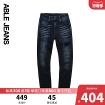 ABLE JEANS 100 lap black full-length big V pants jeans spring new product breaking hole casual long pants 801260