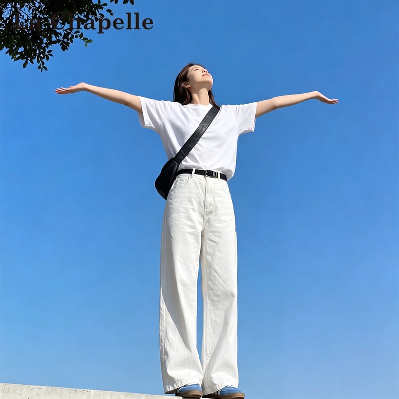 La Chapelle Superb White Wide-Leg Jeans for Women, Summer Thin Style 2026 New High-Waisted Slim Straight Pants