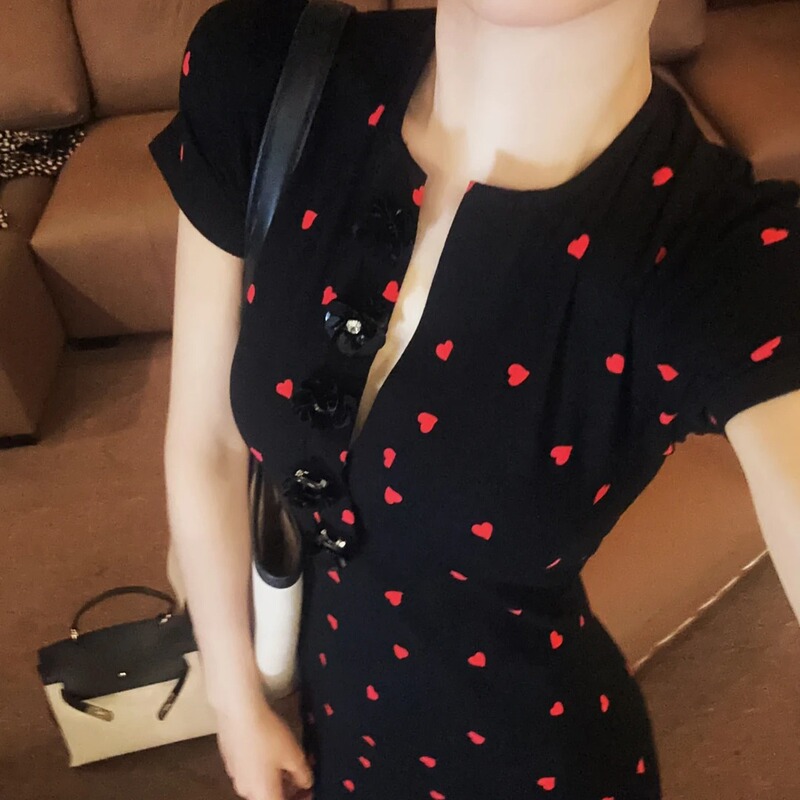 Summer New Heart-Shaped Niche Versatile Hot Girl Light Luxury French Mid-Length Love Slimming Hip-Hugging Long Dress