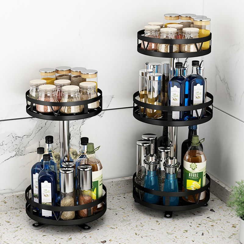 Multi-function creative kitchen three layers rotating sketch stainless steel countertop shelf bathroom toiletries