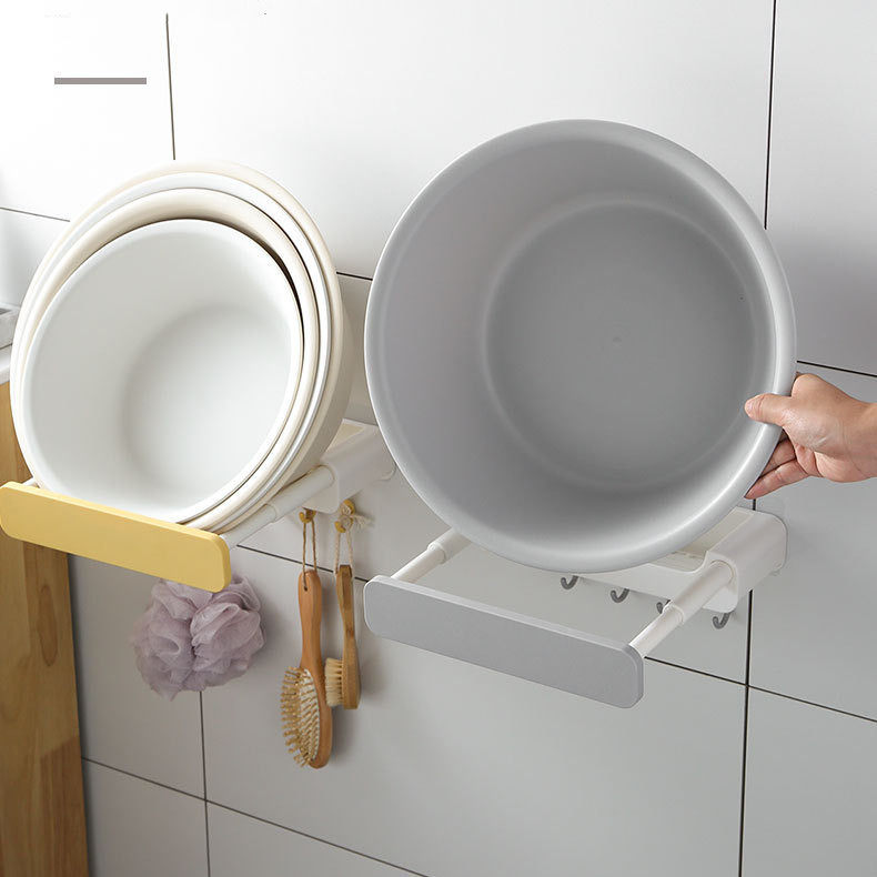 Creative Wall-mounted Free-punched Stretch Face Basin Rack Kitchen Seasoning shelf Bathrooms Bathroom Containing shelf with hook storage