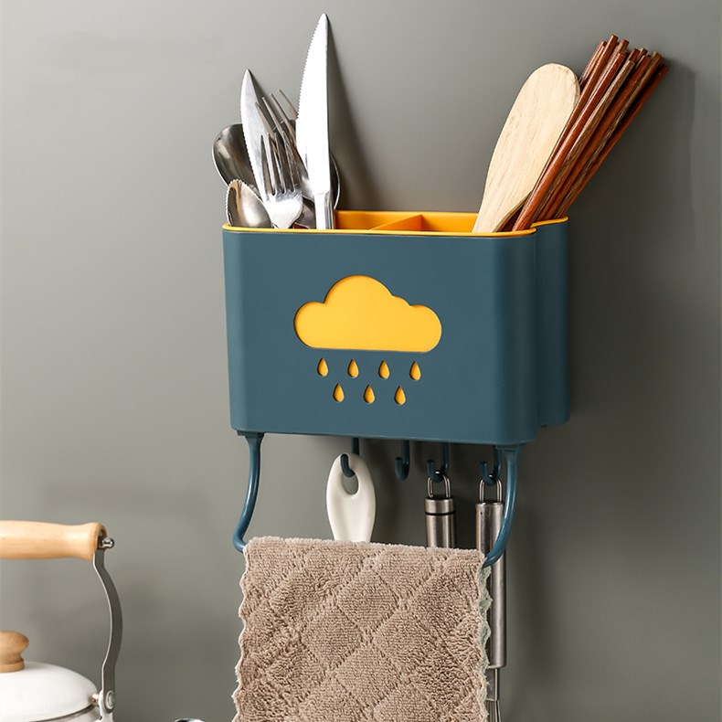 Wall-mounted free-punched new chopstick cylinder multifunctional drain shelving bar Chopsticks Box Cutlery Containing Layer Shelf