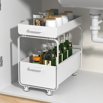Multi-functional kitchen seasoning rack floor-to-ceiling push-pull telescopic pull-out storage rack cabinet double-layer storage rack