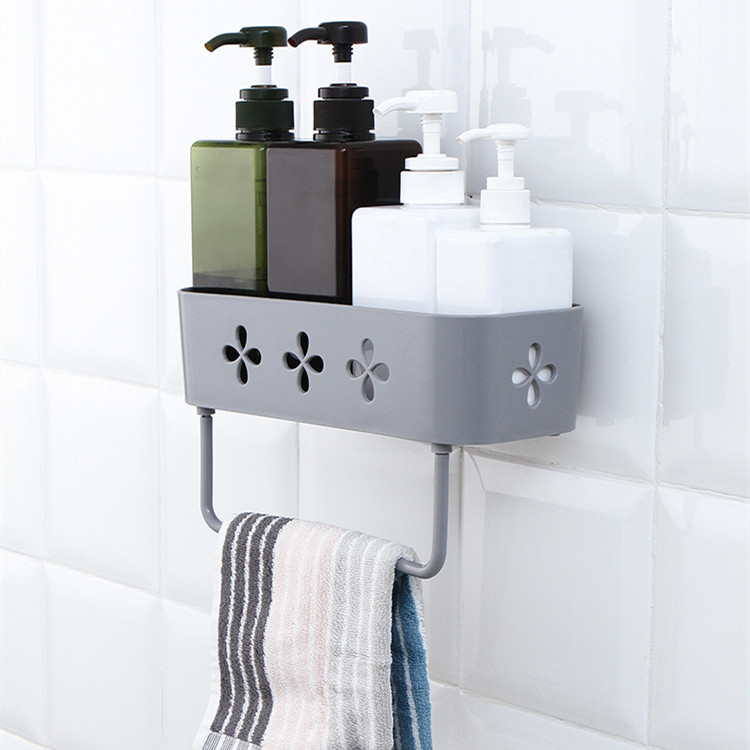 Multifunctional kitchen seasoning rack bathroom supplies storage layer rack wall-mounted punch-free with towel bar rack