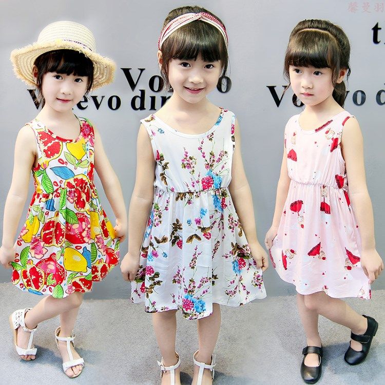 Bé Summer váy 2019 cô gái mới 2 dress 1-3 chúa váy 4 bông Silk 5 tuổi 6 trẻ em 8 bãi biển váy.