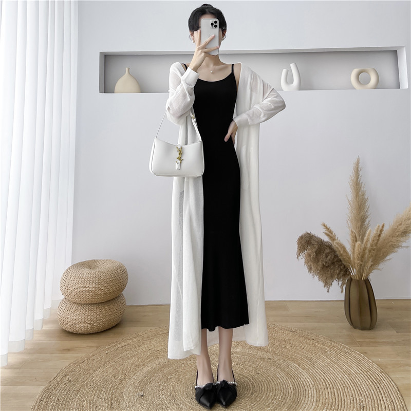 Lazy and Loose-Fitting Mid-Length Knitted Cardigan, Thin Jacket for Women, Suitable for Spring and Summer, Worn with a Suspender Skirt as a Sun Protection Shirt