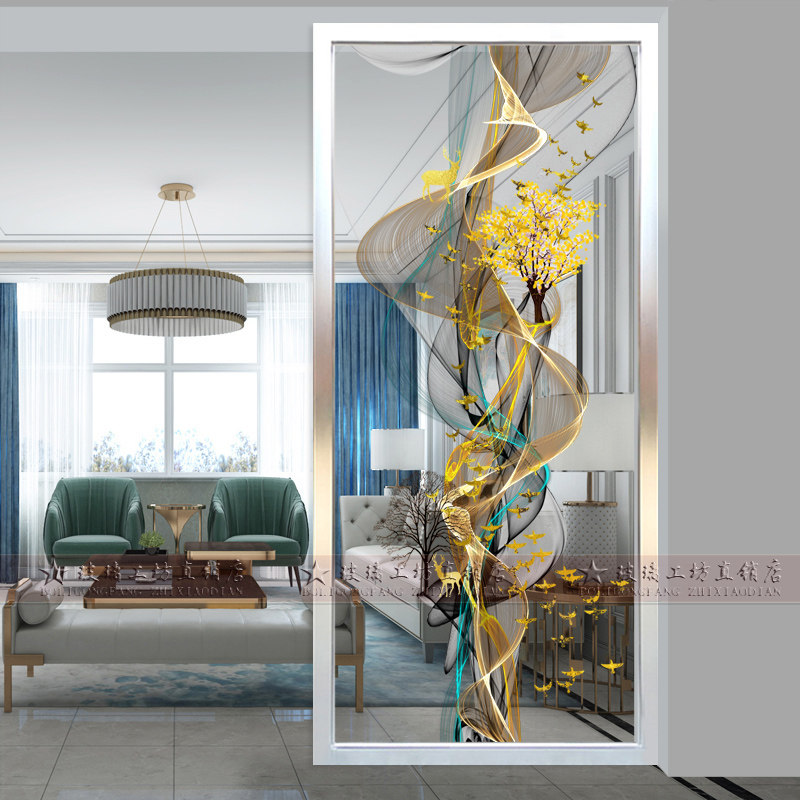 Art Glass Custom Kitchen Aisle Shoes Cabinet Living-room Cubicle Bifacial Frosted Euphotic Painted Light Lavish Abstract Lines