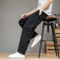 Tang suit pants mens loose straight pants summer wild linen pants Chinese style plus size mens cotton and linen casual trousers