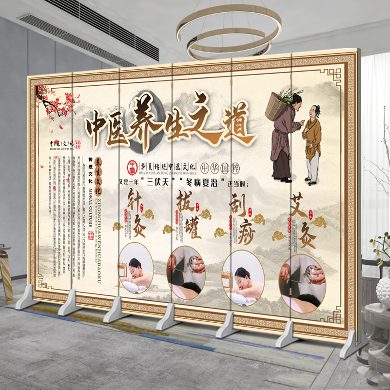 Chinese screen partition fashion living room basalt Acupuncture Chinese medicine folded moving to block the beauty salon background wall