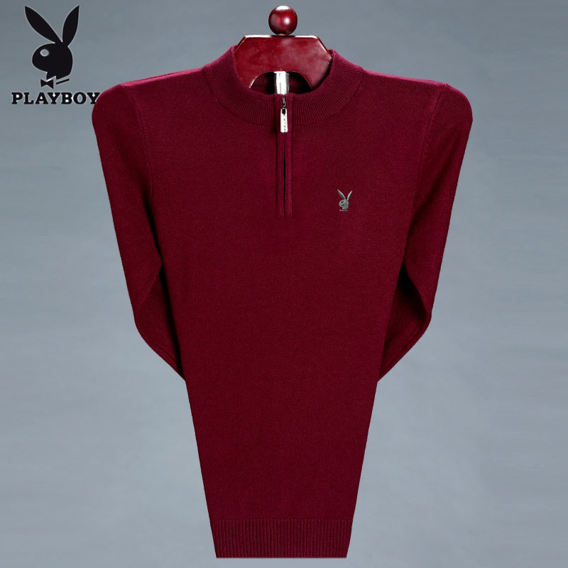 Playboy mùa đông 100cashmere áo len nam áo len trung niên nam cổ áo bán cao zip-up áo len dày