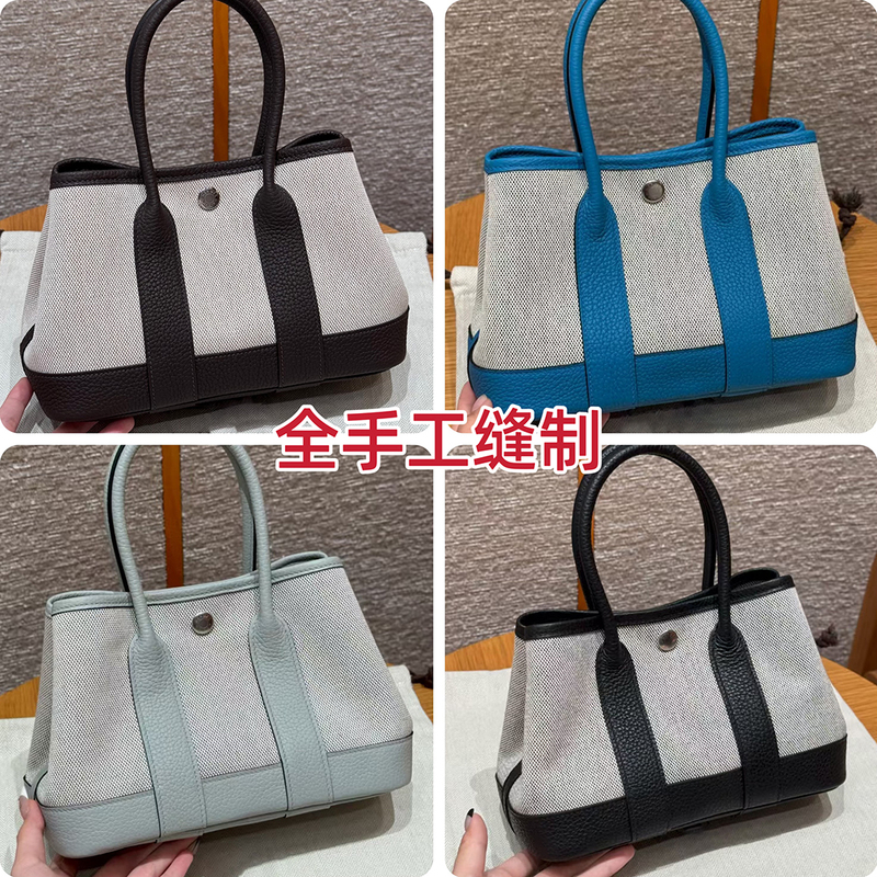 Fully Hand-Sewn Garden Bag Mini Canvas with Ntongo Leather Women's Handbag Garden