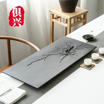 Personality Natural Whole Block Rectangular Urkin Stone Tea Tray Creative Tender Leaf Breaking Clay Sculptor with an office tea table
