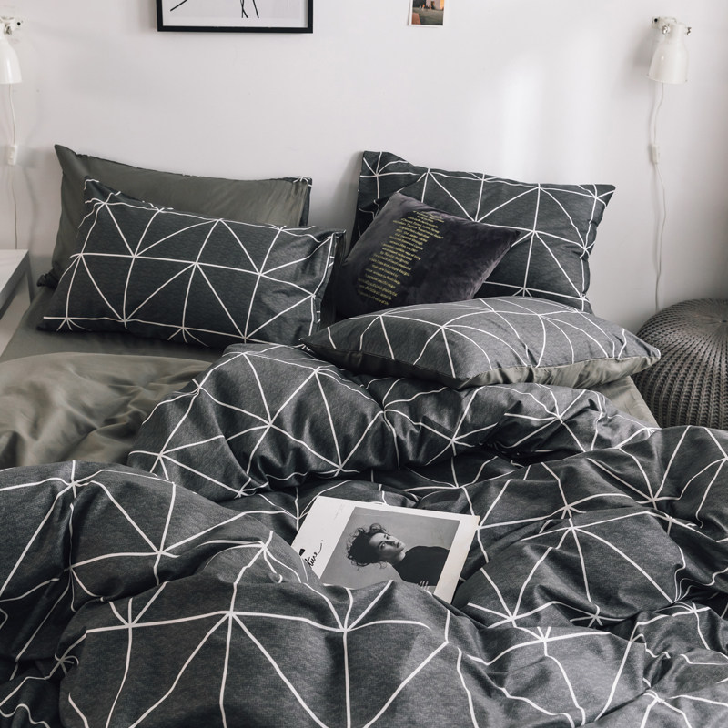 ins net red style cotton four-piece set pure cotton Nordic style quilt cover sheet 1 8m bedding three-piece set bed sheet 4