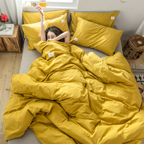 Net red wash cotton bedding four-piece cotton cotton Nordic style bed hats quilt cover sheets three-piece set 4