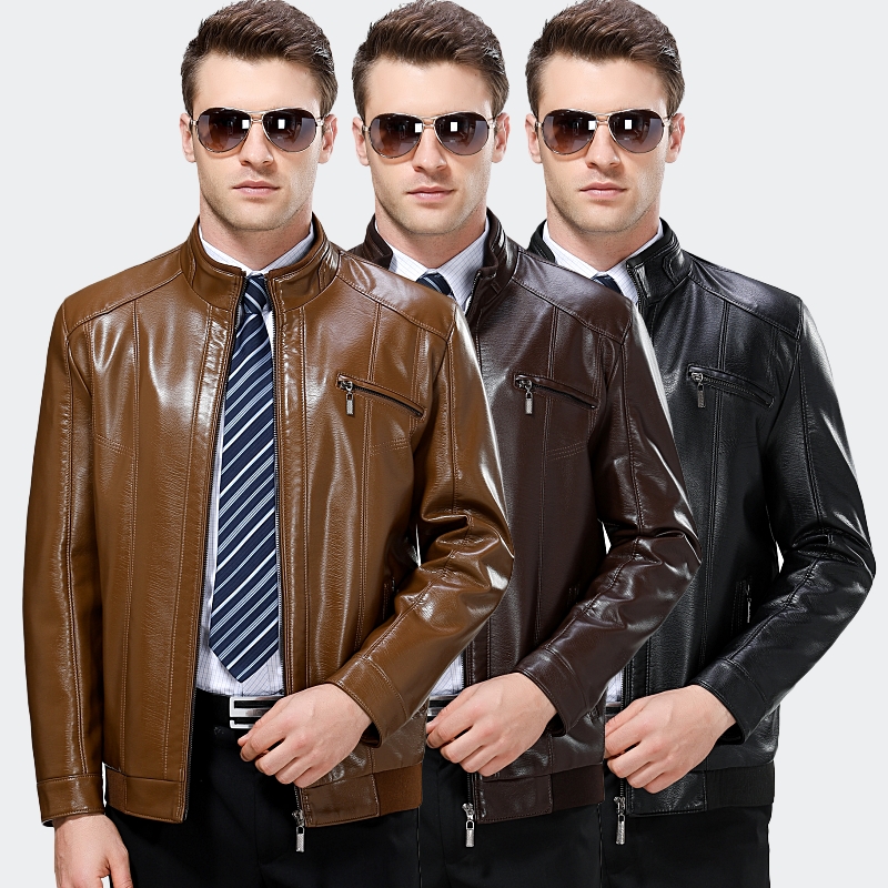 Thường Jacket Da 2017 của Winter New Men Leather Jacket Mid-Năm Plus Plus cha