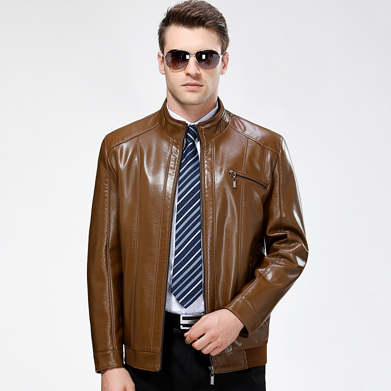 Thường Jacket Da 2017 của Winter New Men Leather Jacket Mid-Năm Plus Plus cha