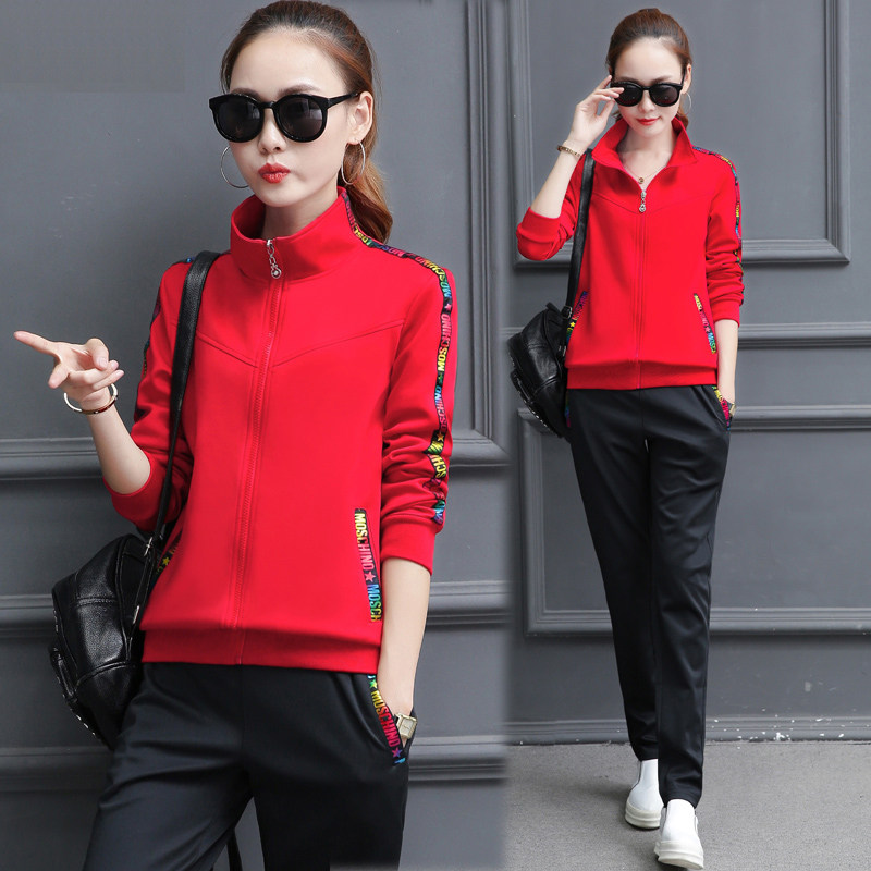 春装胖MM运动套装潮2019新款显瘦女装长袖连帽卫衣两件套休闲大码