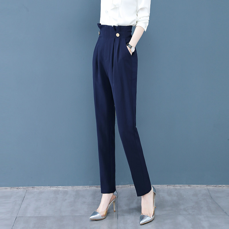 Women's trousers high waist and thin 2022 spring new elastic abdomen casual pants loose drape professional suit straight pants