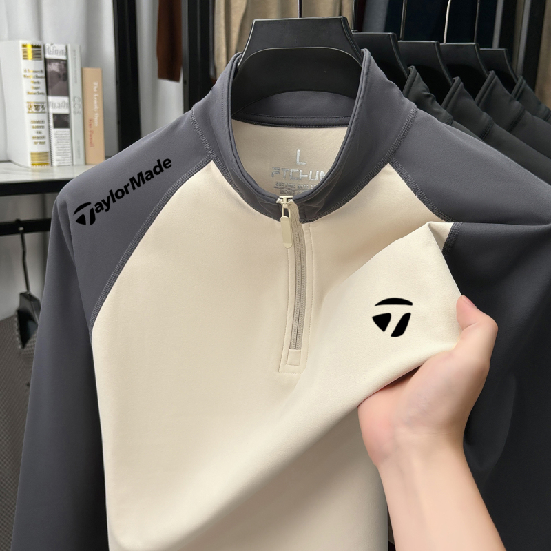 Taylormade Golf Spliced Men's Long-Sleeved Stand-Up Collar Zipper T-Shirt Quick-Drying Outdoor Sports Sweatshirt
