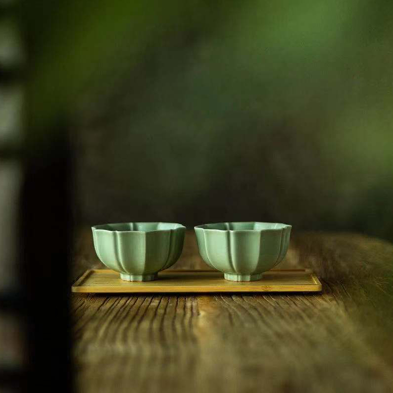 Upper Forest Lake Yue Kiln Green Porcelain Rhombus Mouth Pair Bowls Small Tea Bowl Imitation Ancient Chinese Wine With Wine Glass Recipes Porcelain