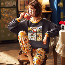 Pajamas female spring and autumn cotton long sleeve two-piece home clothing women autumn and winter cotton Korean cute suit summer