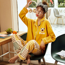 Cotton pajamas autumn cotton spring and autumn women long sleeves sweet casual home clothes autumn and winter lapels can be worn outside suit