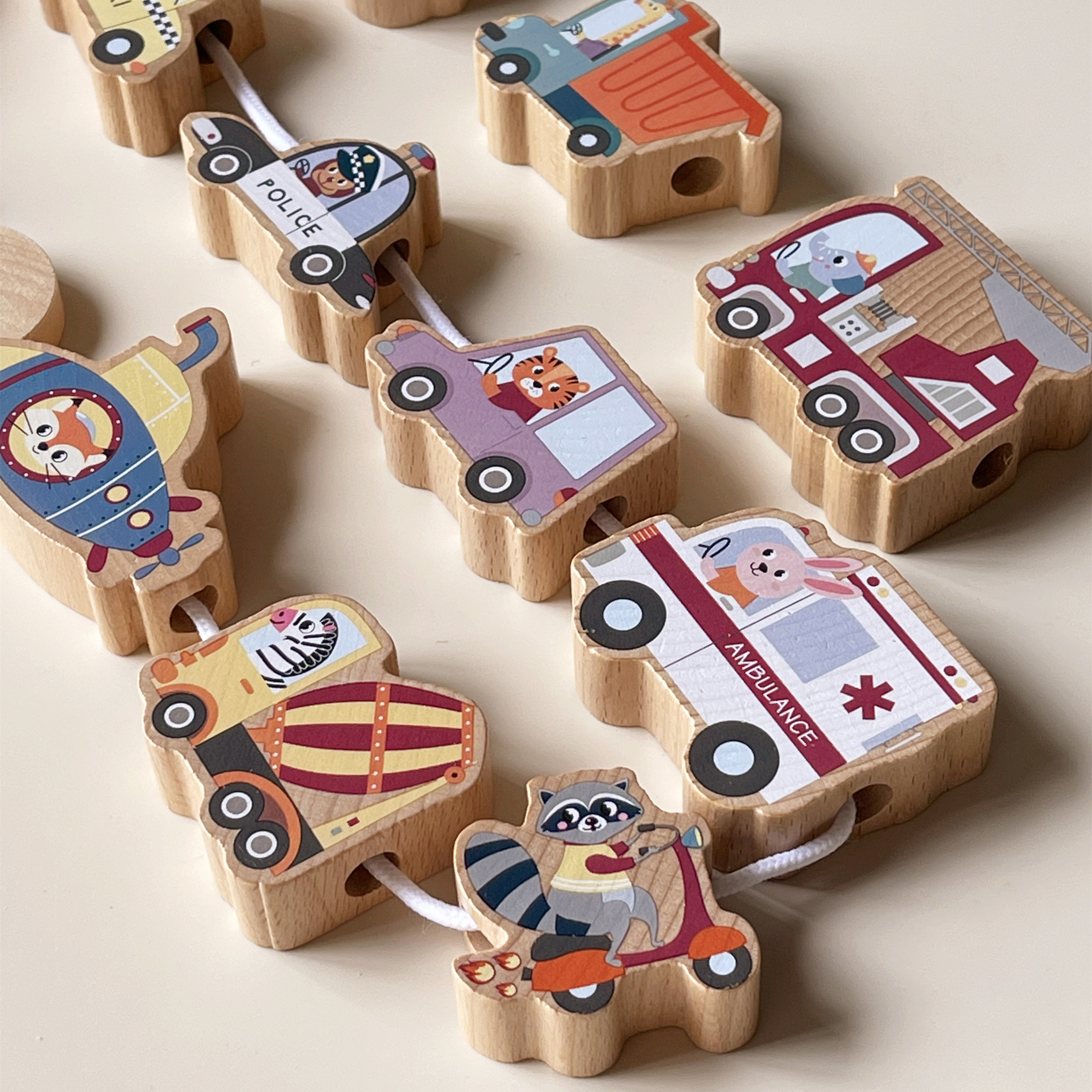 Boy baby wooden large grain building block fine action training string bead threading rope hand-eye coordination for children's toys