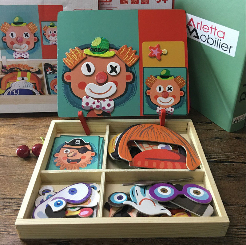 Little girl toy three-dimensional magnetic puzzle wooden early education puzzle drawing board spelling 1234 years old