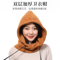 Cotton sweater hat hat scarf with one male and female double-use thick neck sleeve autumn and winter warm ear protection hooded scarf