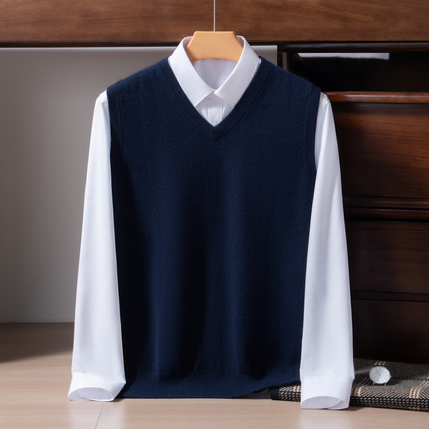 New Autumn and Winter 100% Pure Cashmere Sweater Men's V-Neck Sleeveless Knitted Vest Business Casual Pullover Vest